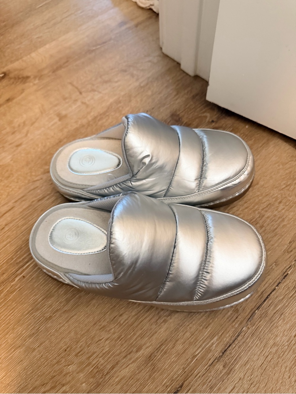 Urban Outfitters Silver Puffer Slide Slippers